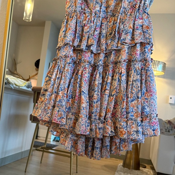 RESET by Jane Floral Shimmer Ruffle Flutter Sleeve High Low Mini Dress S - Picture 6 of 12